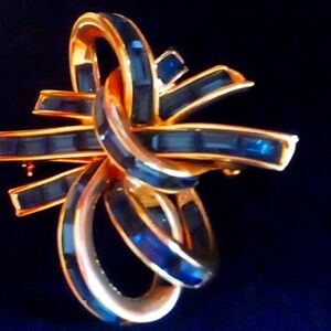 Signed Vintage Nolan Miller Sapphire Blue Baguette Brooch